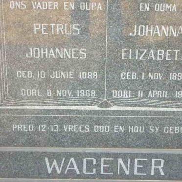 WAGENER Petrus Johannes 1888-1968 &amp; Johanna Elizabeth 1893-1970