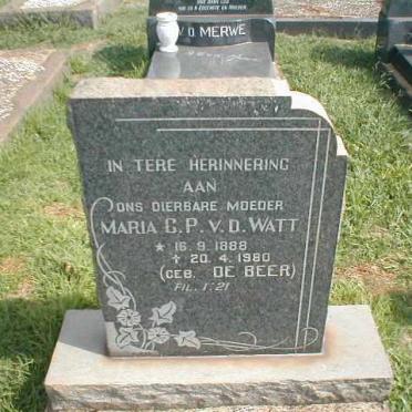 WATT Maria C.P., v.d. nee DE BEER 1888-1980