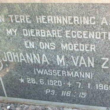 ZYL Johanna M., van geb. WASSERMAN 1920-1969