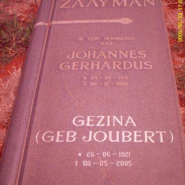 ZAAYMAN Johannes Gerhardus 1915-1992 &amp; Gezina JOUBERT 1921-2005
