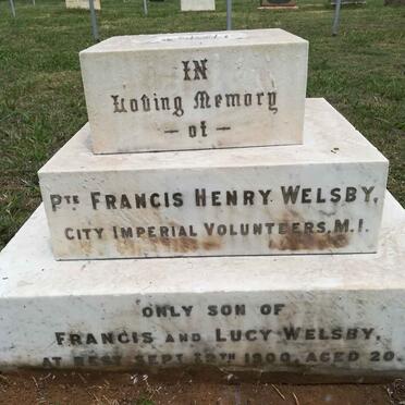 WELSBY Francis Henry -1900