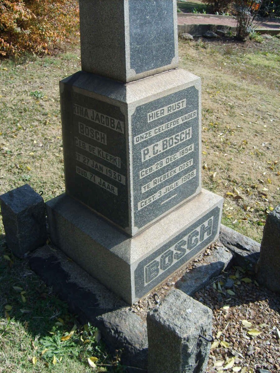 BOSCH P.C. 1854-1908 &amp; Martha Jacoba DE KLERK -1930