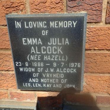 ALCOCK Emma Julia nee HAZELL 1886-1978