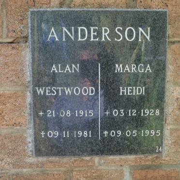 ANDERSON Alan Westwood 1915-1981 &amp; Marga Heidi 1928-1995