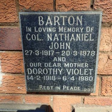 BARTON Nathaniel John 1917-1978 &amp; Dorothy Violet 1918-1980