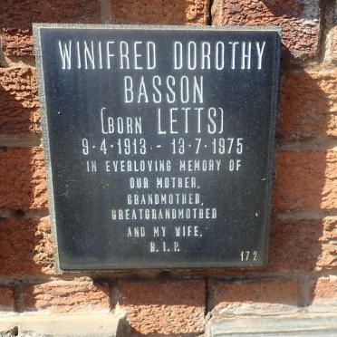 BASSON Winifred Dorothy nee LETTS 1913-1975