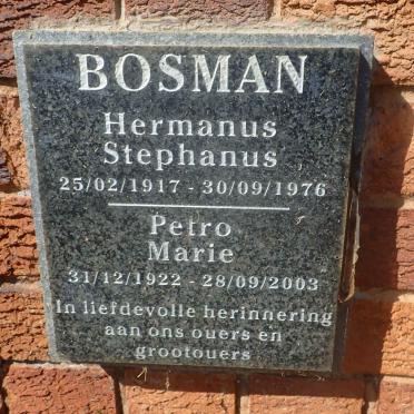 BOSMAN Hermanus Stephanus 1917-1976 &amp; Petro Marie 1922-2003