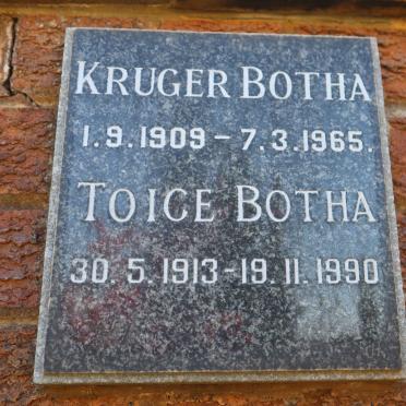 BOTHA Kruger 1909-1965 &amp; Toice 1913-1990