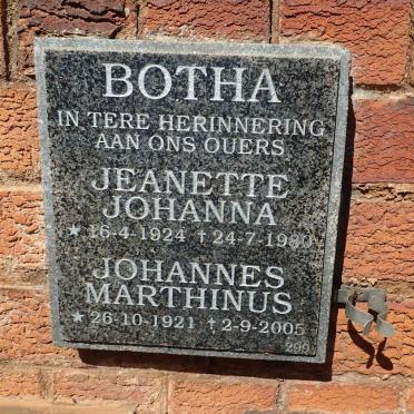 BOTHA Johannes Marthinus 1921-2005 &amp; Jeanette Johanna 1924-1980
