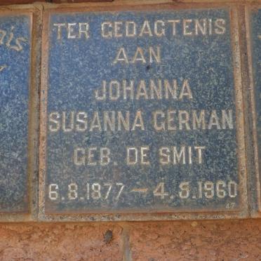 GERMAN Johanna Susanna nee DE SMIT 1977-1960