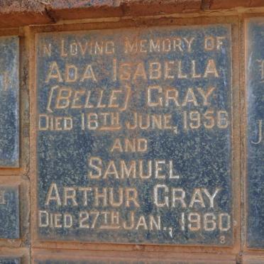 GRAY Samuel Arthur -1960 &amp; Ada Isabella -1956