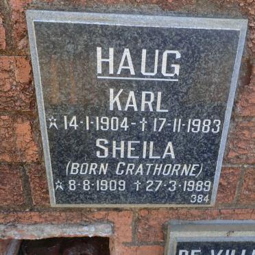 HAUG Karl 1904-1983 &amp; Sheila CRATHORNE 1909-1989