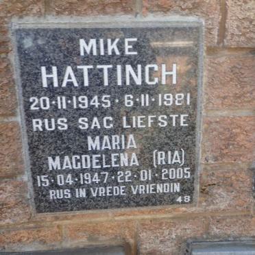 HATTINGH Mike 1945-1981 &amp; Maria Magdelena 1947-2005