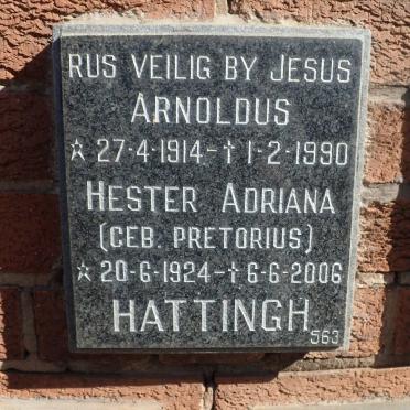 HATTINGH Arnoldus 1914-1990 &amp; Hester Adriana PRETORIUS 1924-2006