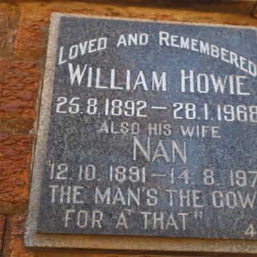 HOWIE William 1892-1968 &amp; Nan 1891-1971