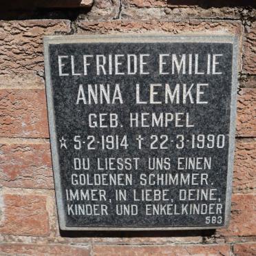 LEMKE Elfriede Emilie Anna nee HEMPEL 1914-1990