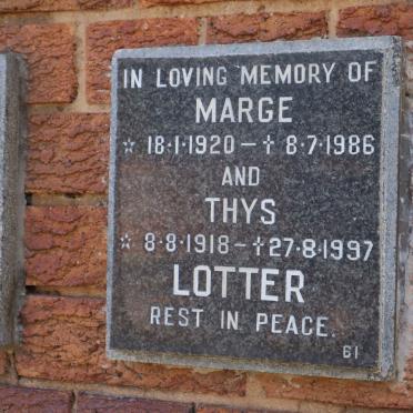 LOTTER Thys 1918-1997 &amp; Marge 1920-1986