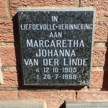 LINDE Margaretha Johanna, van der 1905-1989