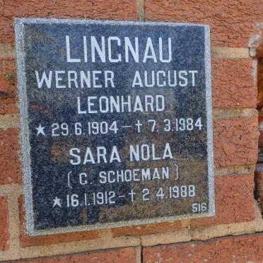 LINGNAU Werner August Leonhard 1904-1984 &amp; Sara Nola SCHOEMAN 1912-1988