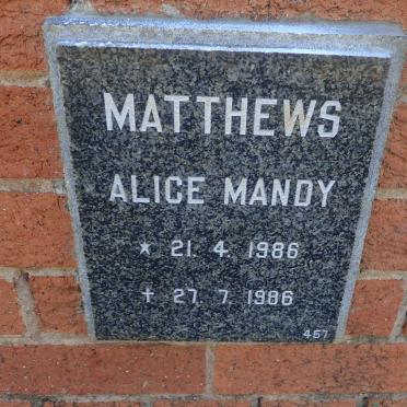 MATTHEWS Alice Mandy 1986-1986