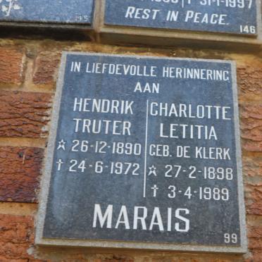 MARAIS Hendrik Truter 1890-1972 &amp; Charlotte Letitia DE KLERK 1898-1989