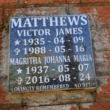 MATTHEWS Victor James 1935-1988 &amp; Magritha Johanna Maria 1937-2016