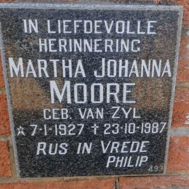 MOORE Martha Johanna nee VAN ZYL 1927-1987