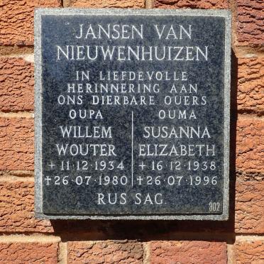 NIEUWENHUIZEN Willem Wouter, Jansen van 1934-1980 &amp; Susanna Elizabeth 1938-1996
