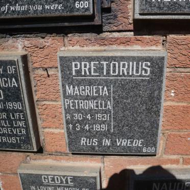 PRETORIUS Magrieta Petronella 1931-1991