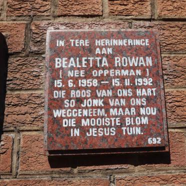 ROWAN Bealetta nee OPPERMAN 1958-1992