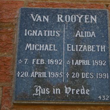ROOYEN Ignatius Michael, van 1892-1985 &amp; Alida Elizabeth 1892-1991