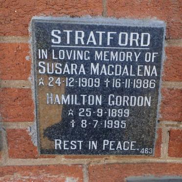 STRATFORD Hamilton Gordon 1899-1995 &amp; Susara Magdalena 1909-1986