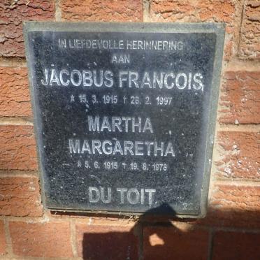 TOIT Jacobus Francois, du 1915-1997 &amp; Martha Margaretha 1915-1978