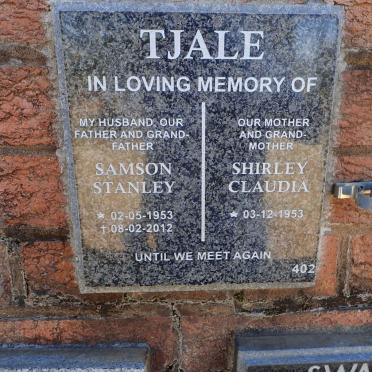 TJALE Samson Samuel 1953-2012 &amp; Shirley Claudia 1953-