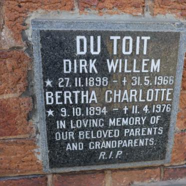 TOIT Dirk Willem, du 1898-1966 &amp; Bertha Charlotte 1894-1976