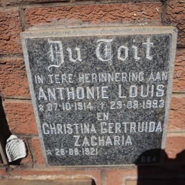 TOIT Anthonie Louis, du 1914-1993 &amp; Christina Gertruida Zacharia 1921-