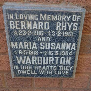 WARBURTON Bernard Rhys 1916-1961 &amp; Maria Susanna 1918-1984