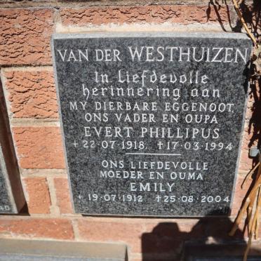 WESTHUIZEN Evert Phillipus, van der 1918-1994 &amp; Emily 1912-2004