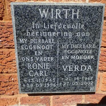 WIRTH Ronie Carl 1945-1996 &amp; Verda 1942-2002