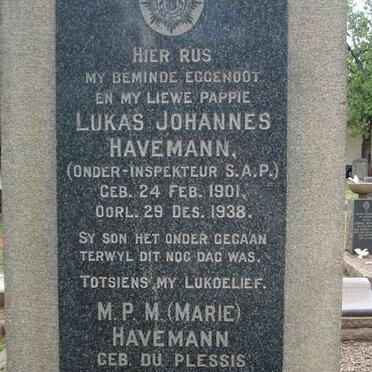 HAVEMANN Lukas Johannes 1901-1938 &amp; M.P.M DU PLESSIS 1909-1991
