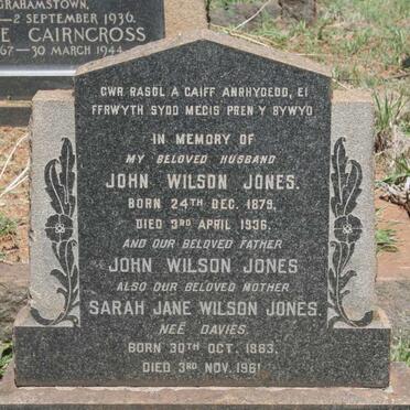 JONES John Wilson 1879-1936 & Sarah Jane Wilson DAVIES 1883-1961