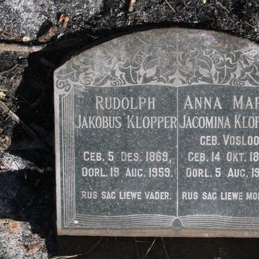 KLOPPER Rudolph Jakobus 1869-1959 & Anna Maria Jacomina VOSLOO 1872-1954