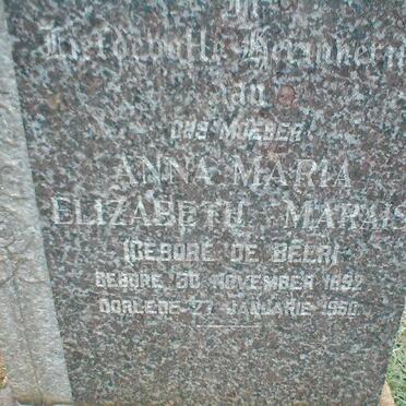 MARAIS Anna Maria Elizabeth geb. DE BEER 1892-1950