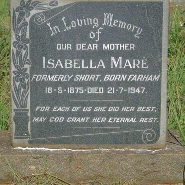 MARE Isabella formerly SHORT nee FARHAM 1875-1947