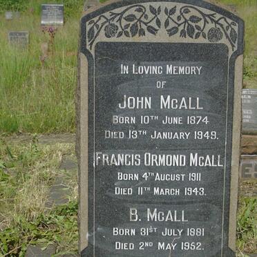 MCALL John 1874-1949 :: MCALL Francis Ormond 1911-1943 :: MCALL B. 1881-1952