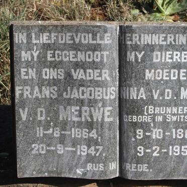MERWE Frans Jacobus, v.d. 1864-1947 & Nina BRUNNER 1866-1952
