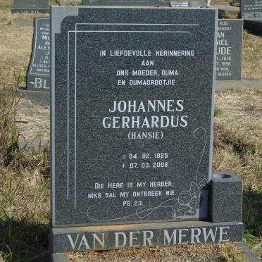 MERWE Johannes Gerhardus, van der 1925-2008