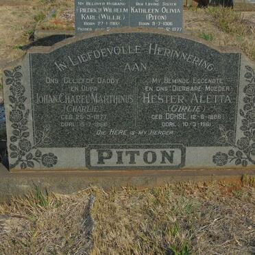 PITON Johan Charel Marthinus 1877-1968 &amp; Hester Aletta OCHSE 1886-1961