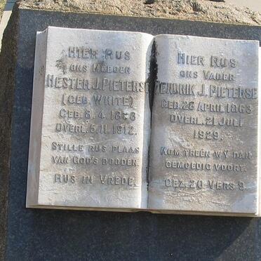 PIETERSE Hendrik J. 1863-1929 &amp; Hester J. WHITE 1868-1912