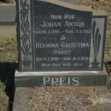 PREIS Johan Anton 1885-1962 &amp; Hermina Christina SWART 1890-1972